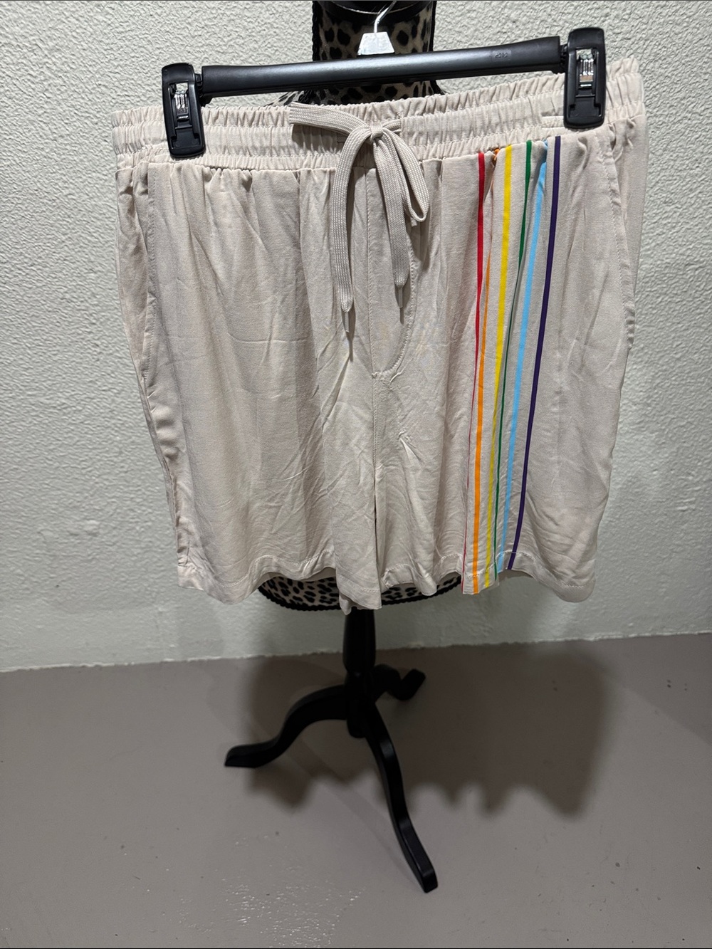 Philipp Plein Cream Athletic Shorts with Rainbow Stripe